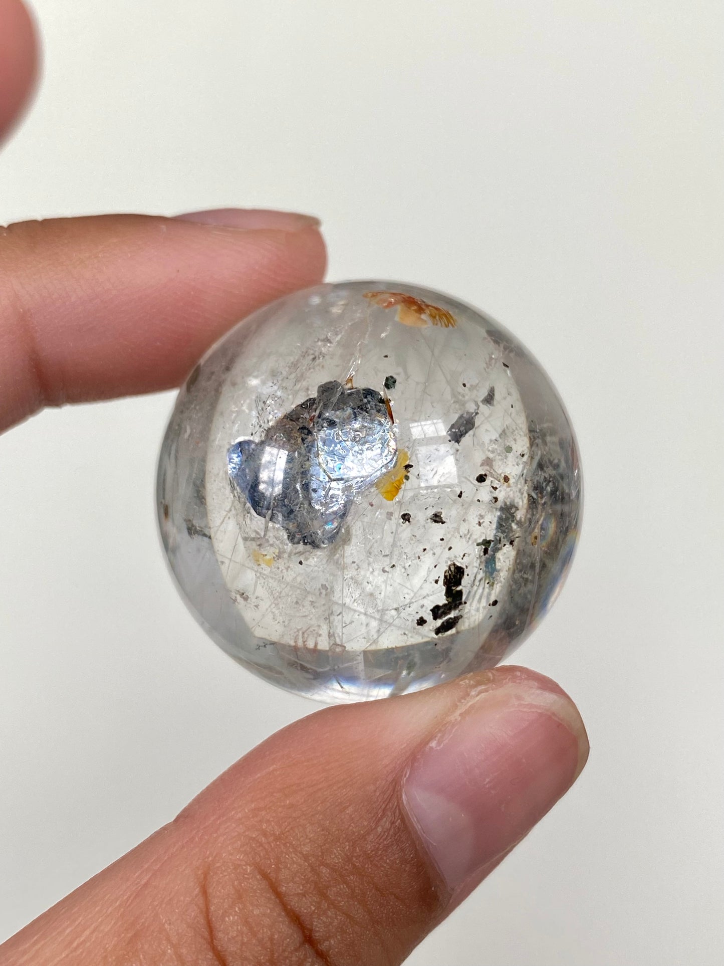 High Quality Rutilated Quartz Sphere with Mica and Iron Inclusions