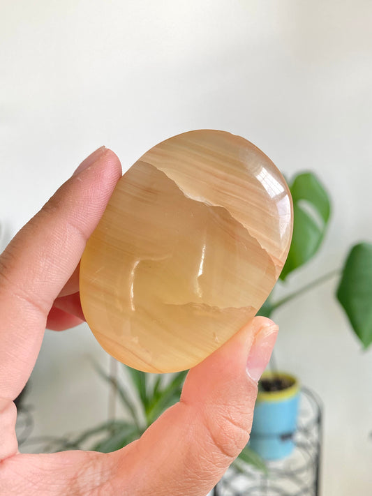 Imperfect Honey Calcite Palm Stone