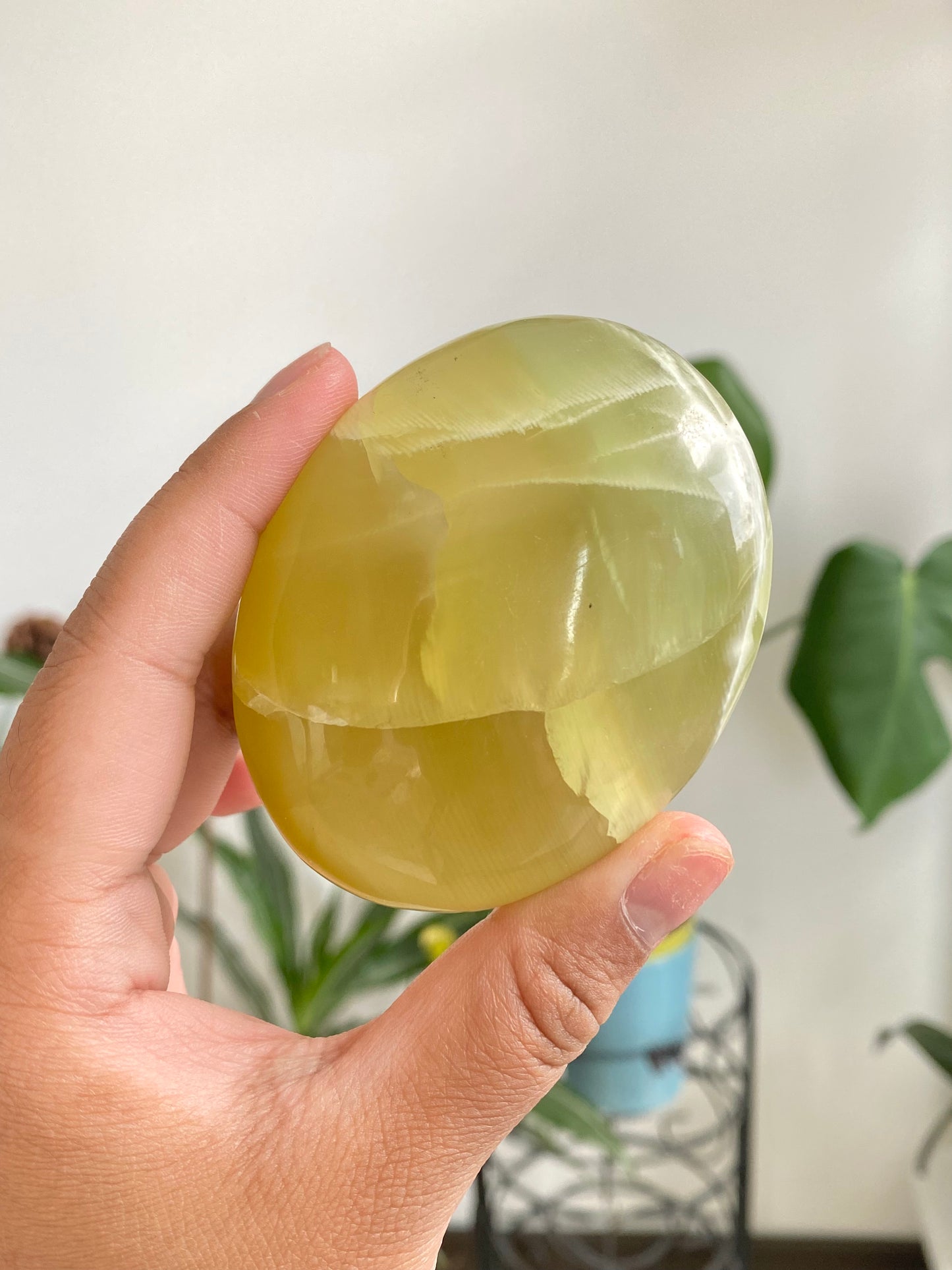 Green Banded Calcite Palm Stone