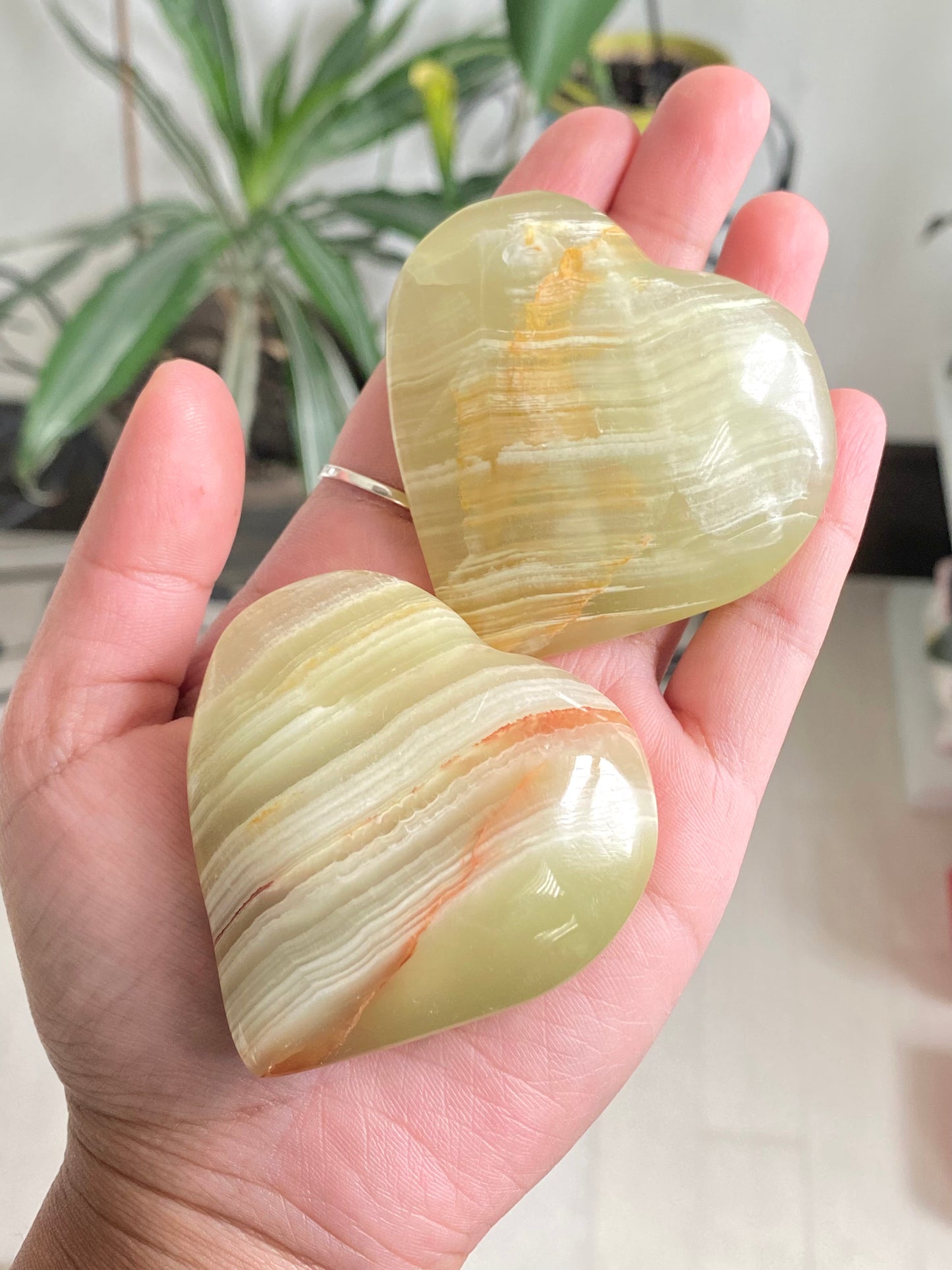 Green Banded Calcite Hearts