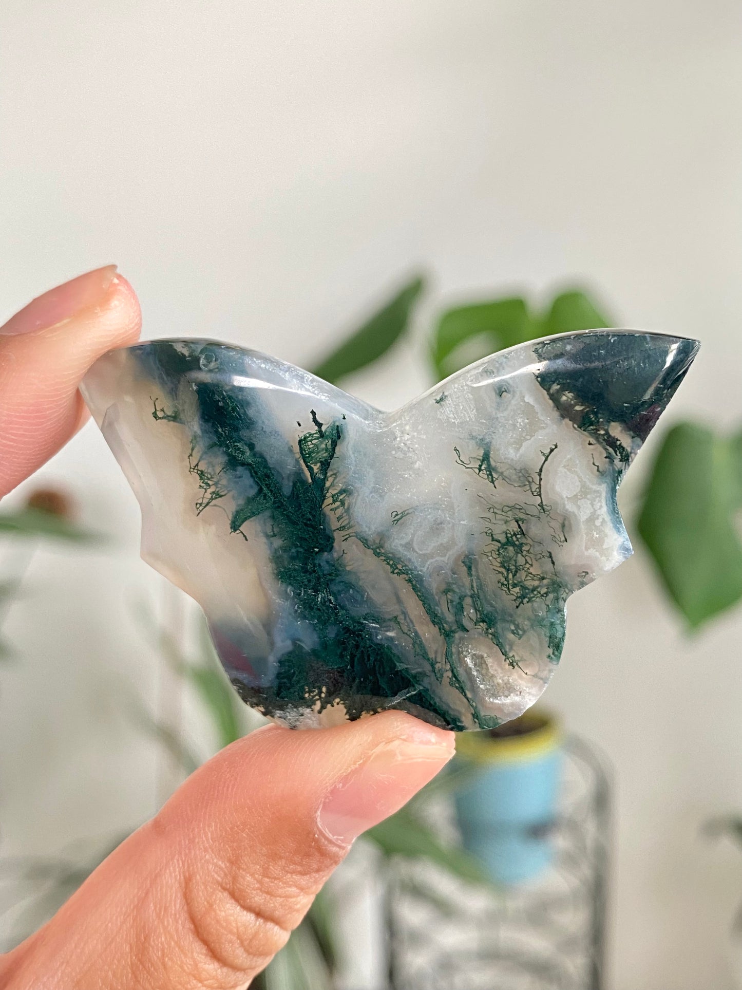 Moss Agate Butterfly Carvings