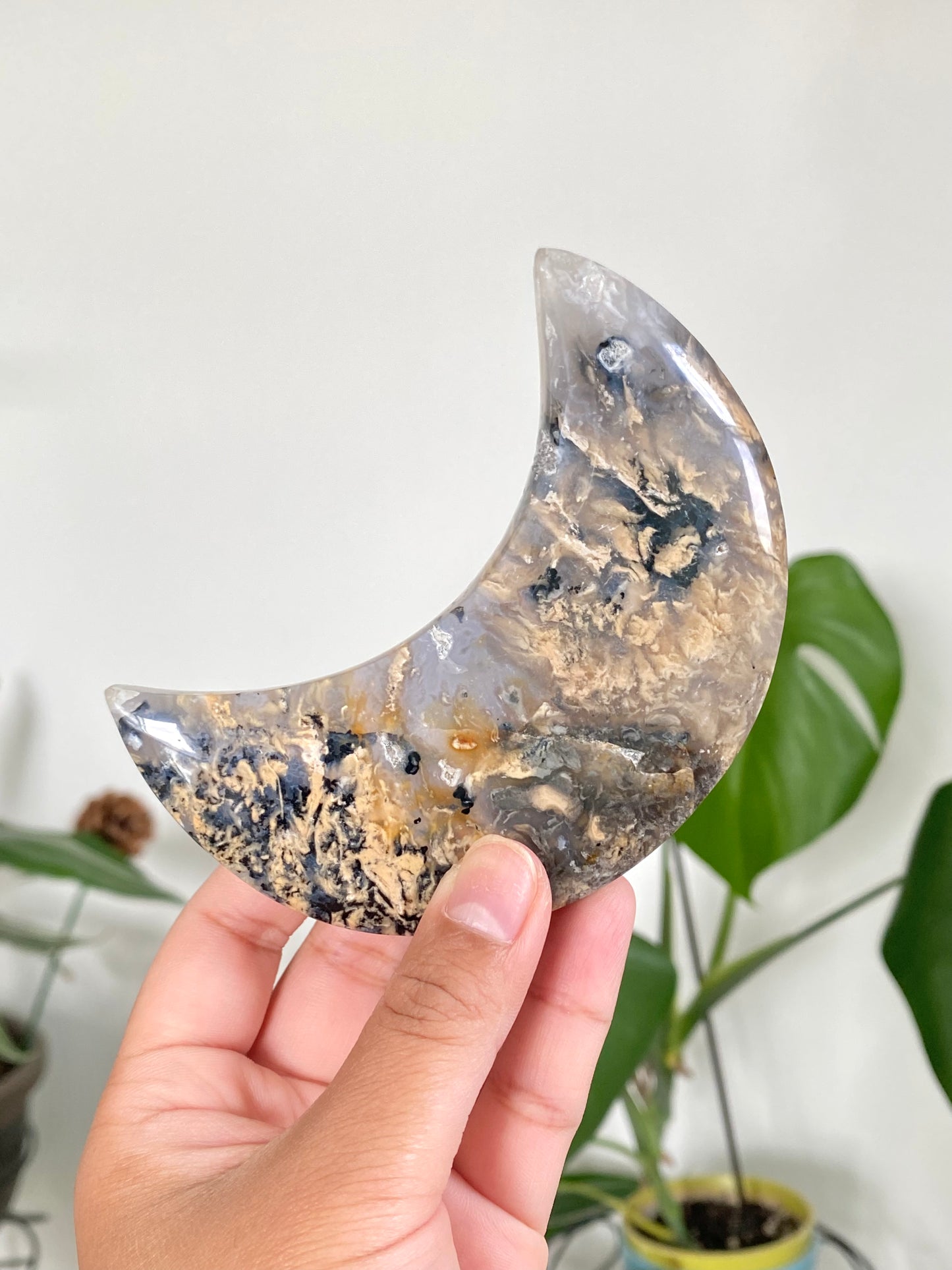 Indonesian Dendritic Agate Moon on Stand