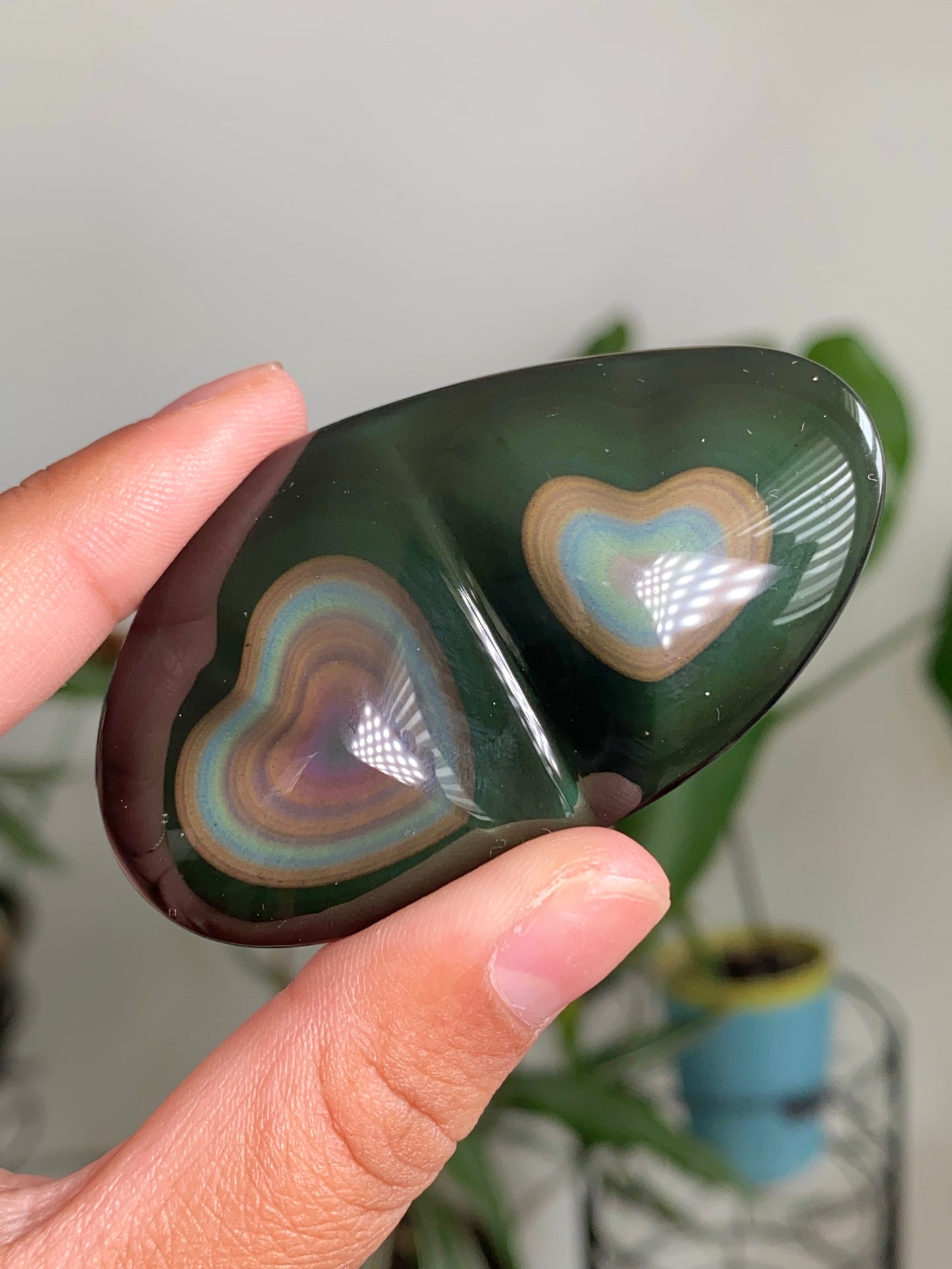 Rainbow Obsidian Double Heart Carving B