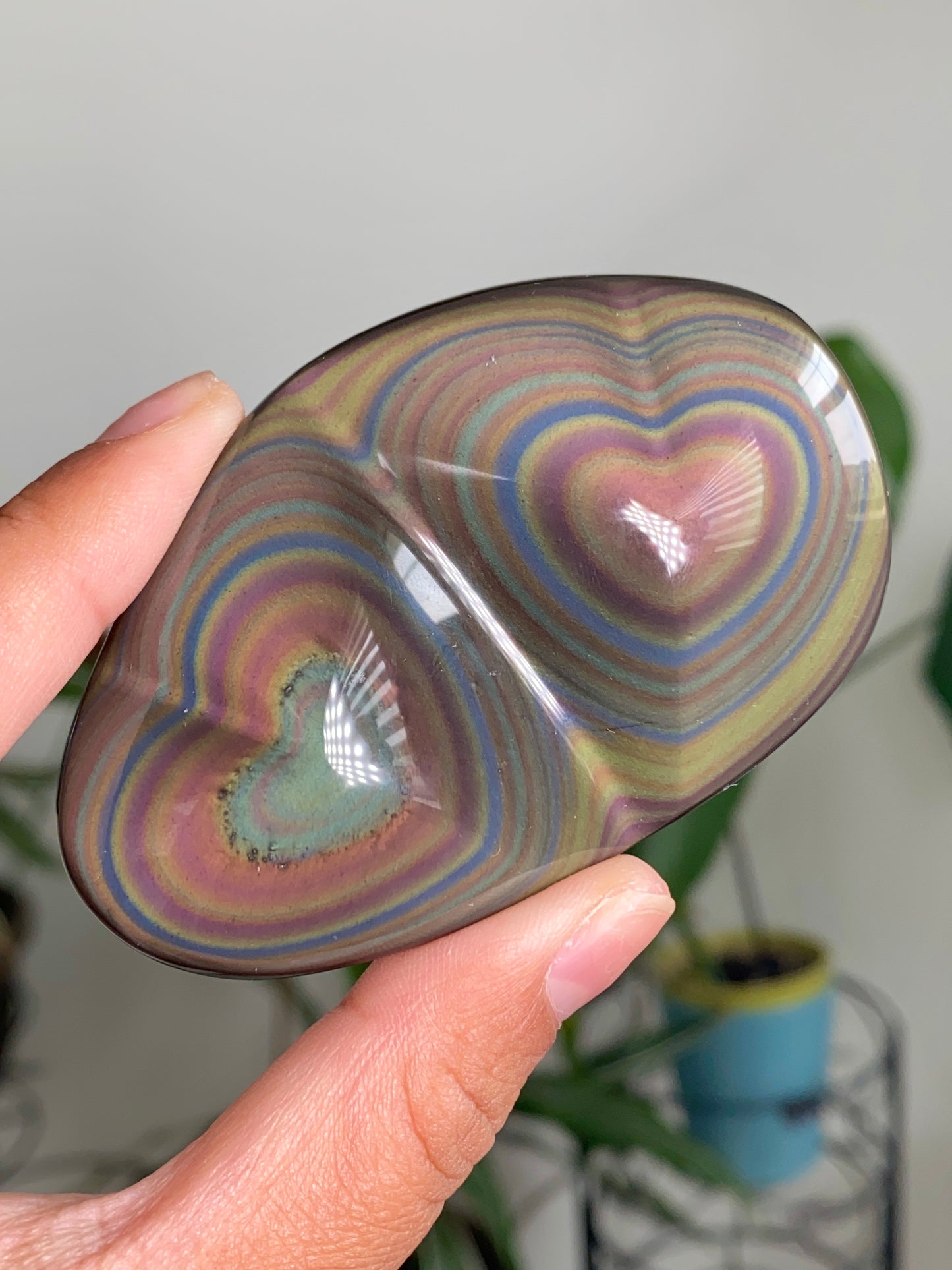 Rainbow Obsidian Double Heart Carving A