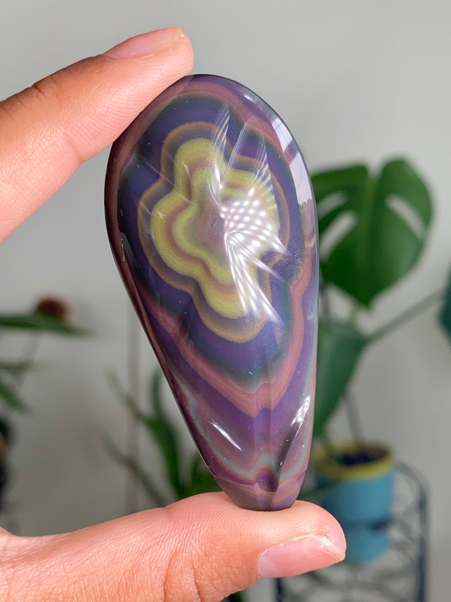 Rainbow Obsidian Flower Carving