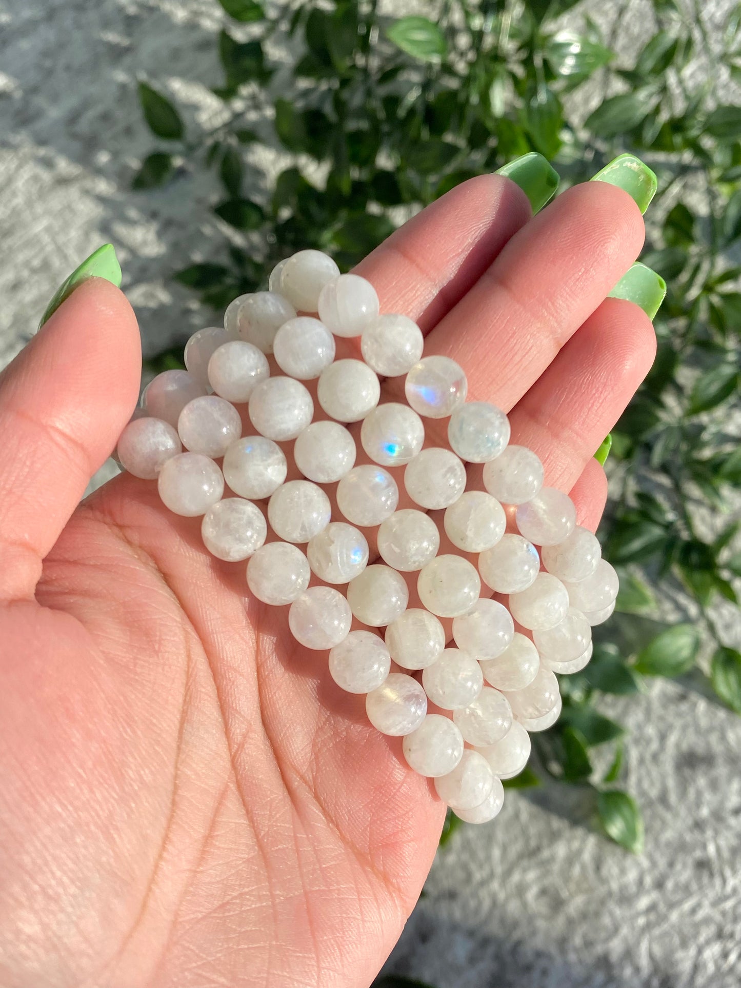 Blue Flash White Moonstone Beaded Bracelets