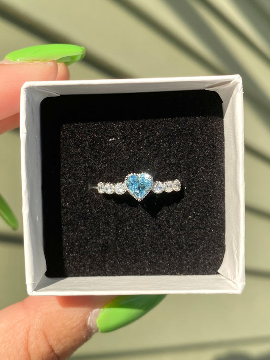 Blue Topaz Heart Rings (S925)