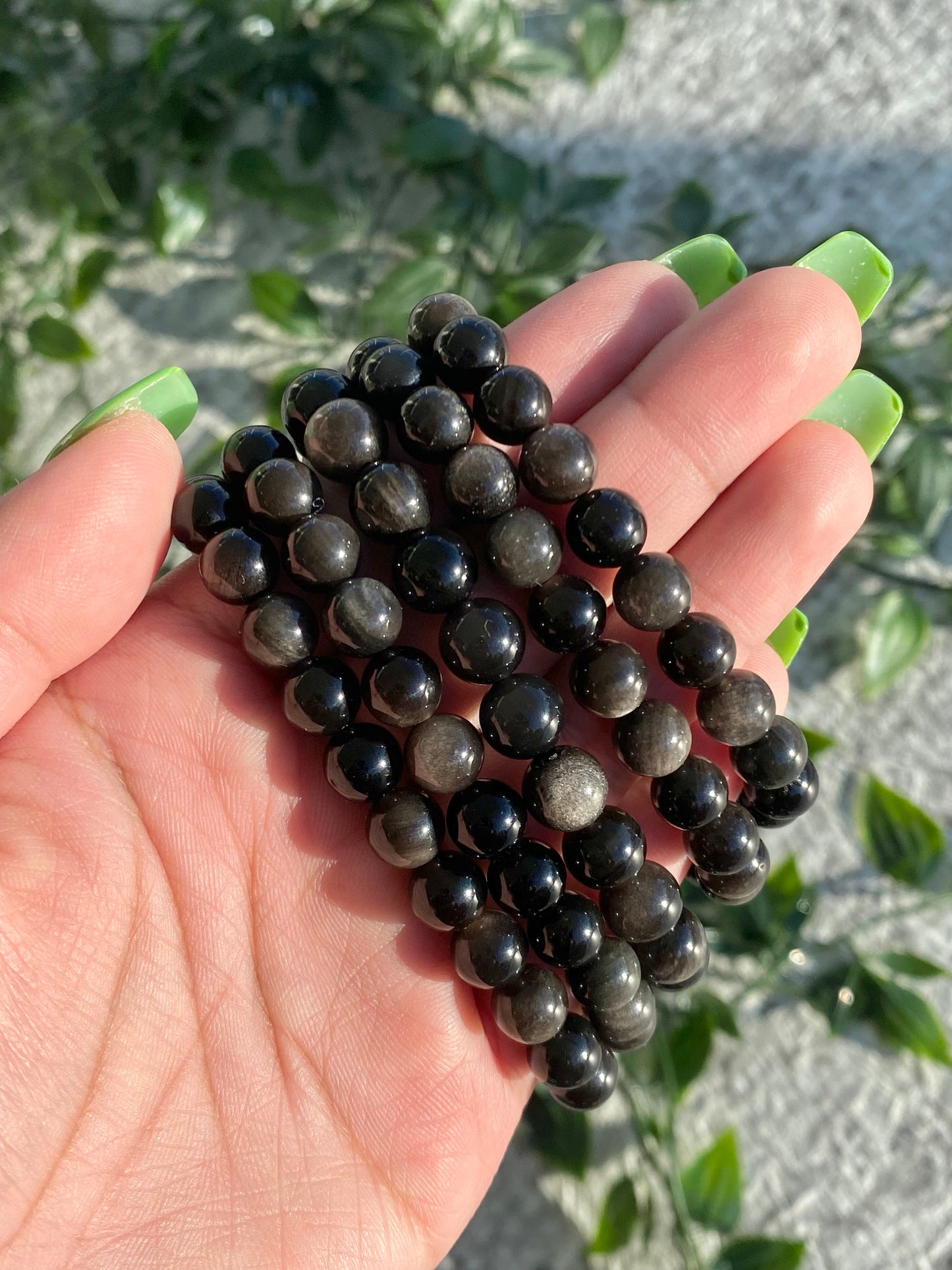 Silver Sheen Obsidian Beaded Bracelets